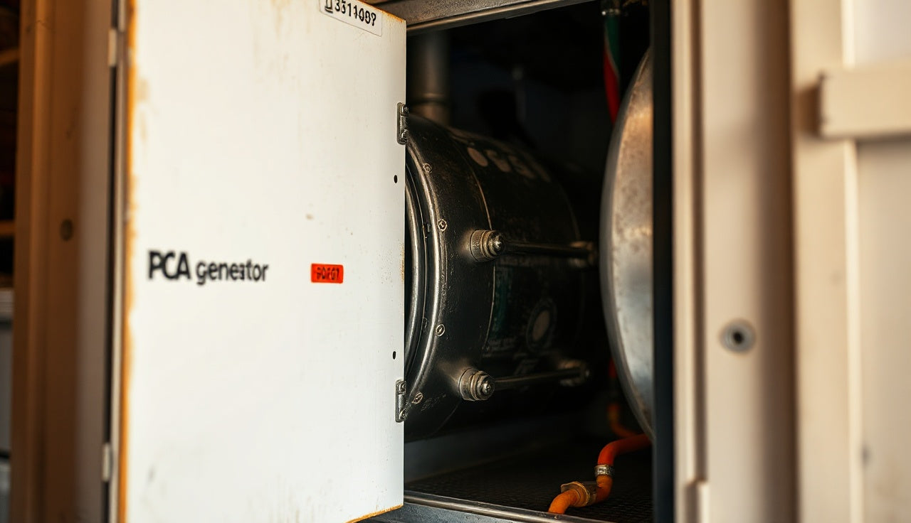Open steam generator panel showing mineral deposits on a heating element