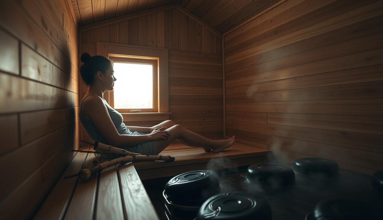 Person resting in a Finnish sauna before a cold plunge contrast therapy session
