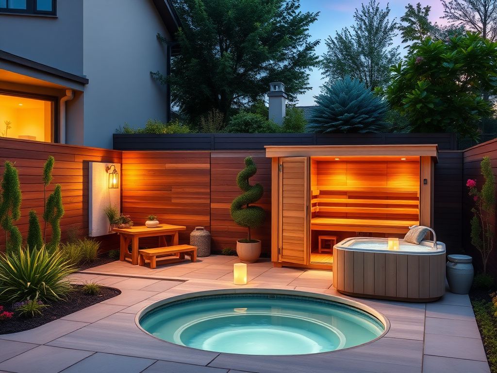 Backyard sauna and cold plunge wellness setup