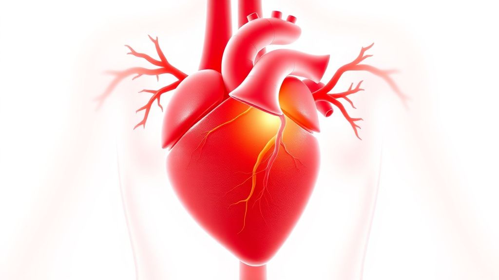 Scientific illustration of a healthy human heart with blood vessels showing improved circulation from cold plunge training