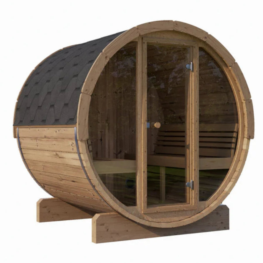 Saunalife E8G - 6 Person Barrel Sauna w/ Glass Front - main product view